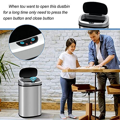 13 Gallon Stainless Steel Trash Can with Lid,Touch Free Automatic Kitchen Trash Can,Fingerprint-Resistant Soft Close Lid Garbage Can, 50L Large Capacity Garbage Can for Kitchen Home Office(Sliver) - color: Sliver