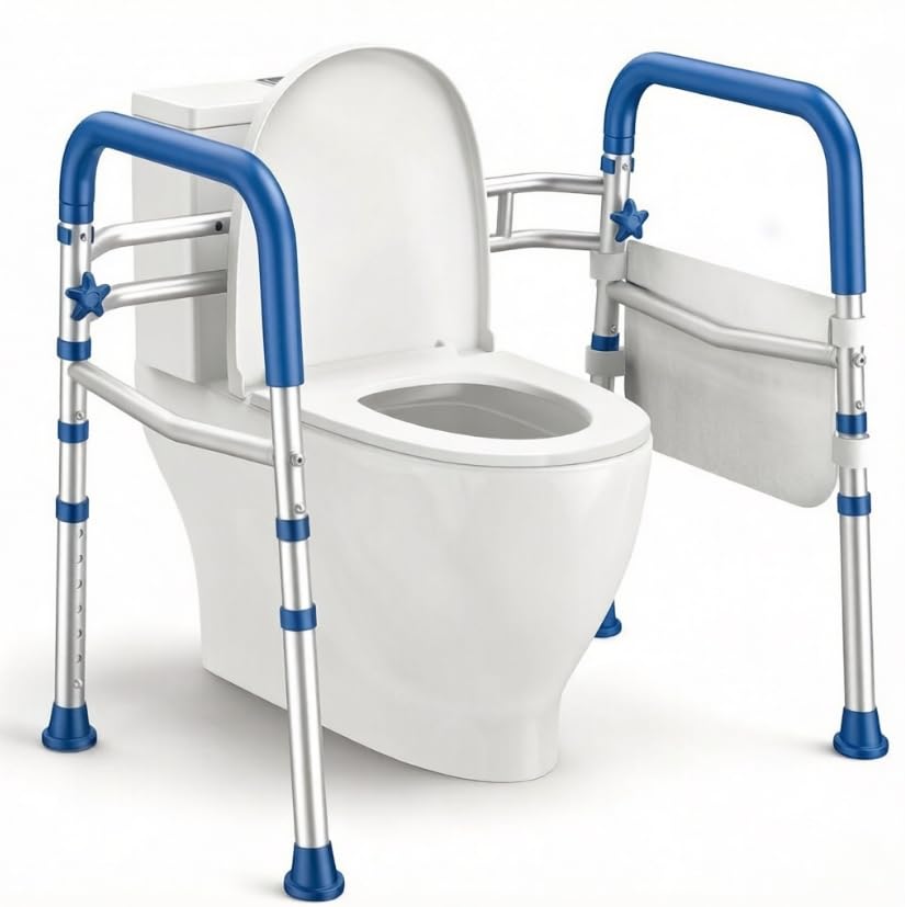 Toilet Safety Rails for Seniors, Adjustable Height & Width Toilet Safety Frame with Handles (350LB Capacity), Elderly Assistance Products for Handicapped, Foldable Toilet Bars（Deep Blue） - color: Deep Blue
