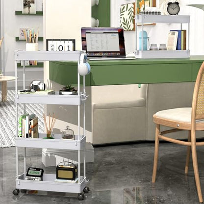 SPACEKEEPER Slim Rolling Storage Cart 4 Tier Bathroom Organizer Mobile Shelving Unit Storage Rolling Utility Cart Tower Rack for Kitchen Bathroom Laundry Narrow Places, Gray | Narrow Rolling Cart with Wheels for Kitchen Office Bathroom Laundry Room,Mobile