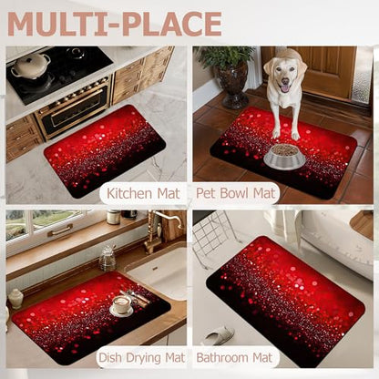 Diatomaceous Earth Bath Mat,Red Black Gradienr Bath Rugs,Glitter Non-Slip Thin Absorbent Fast Drying Easy to Clean for Bathroom Laundry Home Kitchen Door Mat 17x29.5Inch - color: Red Black Gradienr,glitter