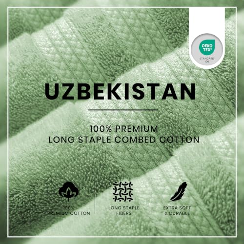 Bath Towels Set of 4 Extra Large Towels set 30x60 In, 100% Uzbek Cotton 600 GSM Oeko-TEX, Larger & Lighter Weight Quicker to Dry, Super Soft and Absorbent, Perfect for Bathroom- Sage Green - color: Sage Green