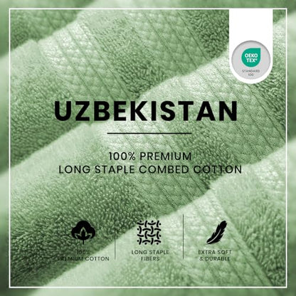 Bath Towels Set of 4 Extra Large Towels set 30x60 In, 100% Uzbek Cotton 600 GSM Oeko-TEX, Larger & Lighter Weight Quicker to Dry, Super Soft and Absorbent, Perfect for Bathroom- Sage Green - color: Sage Green