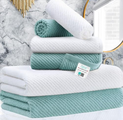 VOOVA & MOVAS 6PC Towel Set, 100% Cotton, Aqua Teal White | 2 Large Bath 30x56 In,2 Hand 18x28 In, 2 Washcloths 13x13 In, Soft, Quick Dry, Thick, Bathroom Essentials - color: Jack Frost + White Mixed, size: 6 PC Bathroom Towel Set