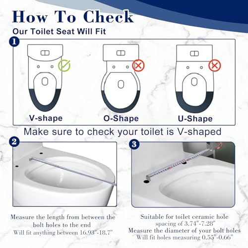 Quiet-Close Elongated Toilet Seat, Heavy Duty Toilet Seat Cover Comfort Non-Slip Seat Toilet Lid Bumpers Quick Release Hinges, Easy to Install & Clean, White