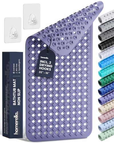 homerella Bathtub Mat Non Slip 35x16 Shower Mat Non Slip Anti Mold BPA Free | Mildew Resistant, Machine Washable, Extra Long Tub Mat, Shower Mats for Inside Shower, Bath Mat for Tub Non Slip EU Certified - color: Purple, size: 35" x 16" (Rectangular)