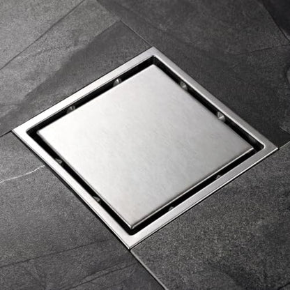 4-inch Square Tile Insert Shower Drain with Flange - SUS 304 Stainless Steel Invisible Floor Drain with Removable Cover and Strainer, Commercial Drain for Bathroom Kitchen, Nickel