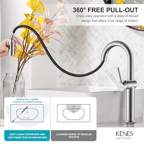 Pull Down Bathroom Faucet 1 Handle, Brushed Nickel Vessel Sink Faucet | Vessel Bowl Faucet with Pop Up Drain & Supply Lines, Lead-Free cUPC & NSF Certified, 1 Hole Faucet for Vanity RV Restroom - color: Brushed Nickel, size: Tall