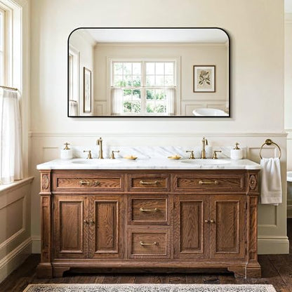 Black Bathroom Vanity Mirror 55x30 Inch | Metal Framed Bathroom Mirror for over Sink, Living Room, Bedroom, Entryway, Mantel, Fireplace Decor, Wall Mounted - size: 30"L x 55"W