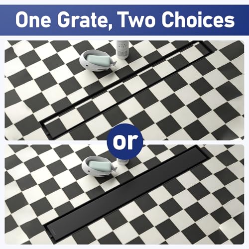 Linear Shower Drain 24", Matte Black Floor Drain with Tiled Insert Grate & Hair Strainer, 304 Stainless Steel Bathroom 2-in-1 Tiled in Drain, CUPC Certified (Matte Black, 24'') - color: Matte Black, size: 24''