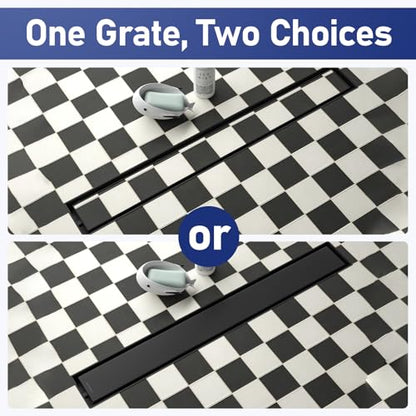 Linear Shower Drain 24", Matte Black Floor Drain with Tiled Insert Grate & Hair Strainer, 304 Stainless Steel Bathroom 2-in-1 Tiled in Drain, CUPC Certified (Matte Black, 24'') - color: Matte Black, size: 24''