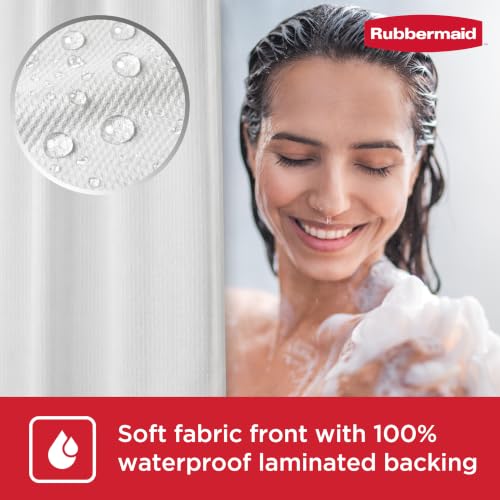 Rubbermaid White Shower Curtain Liner: Waterproof Fabric Shower Liner for Bathroom, with 2 Magnets and Rustproof Grommets, 70x72, Standard Size, White - color: White
