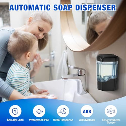 4 Pack Automatic Soap Dispenser Touchless,600 ml / 20 oz Commercial Hand Soap Dispenser,Wall Mount Hand sanitizer Dispenser for Bathroom Offices Home Kitchen Hotel（Black） - color: Black
