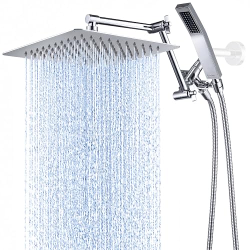G-Promise All Metal 10 Inches Rainfall Shower Head with Handheld Combo | All Metal, Built to Last, Easy Install, Adjustable Height & Angle for All Heights, Extra Long Hose, Modern Upgrade - color: Chrome, size: 10 Inches