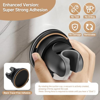 Shower Head Holder Suction, Adjustable Shower Head Holder Removable Suction Cup Shower Head Holder Rust-Resistant Shower Bracket Black - style: Matte Black