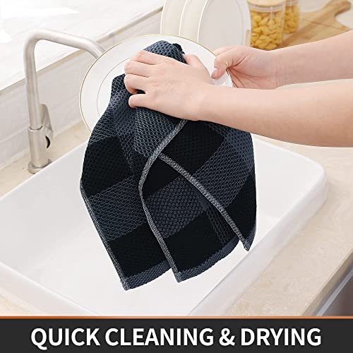 Homaxy 100% Cotton Plaid 6 Pack Kitchen Towels, 13" x 28", Black & Grey | Waffle Weave, Plaid, Super Soft and Absorbent Dish Towels, Quick Drying, Multi-Purpose - color: Black & Grey, size: 13 x 28 - 6 Pack