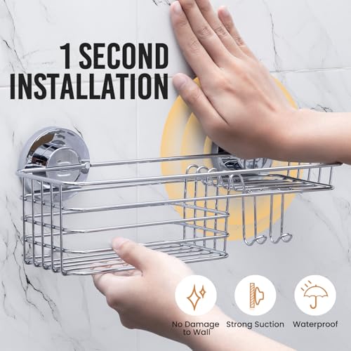 Shower Caddy Suction Cup Shower Shelves Shower Holder，Silver | No Drill, Heavy Duty, Small, Wall Mount, Soap Holder, Shampoo Holder - color: 1 X Silver