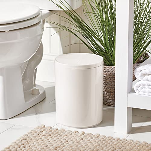 mDesign Plastic Small Slim Round 1.7 Gallon/6.5 Liter Trash Can with Removable Swing Lid - Wastebasket, Garbage Container Basket Bin for Master/Guest Bathroom - Holds Rubbish/Recycle - Cream/Beige - color: Cream
