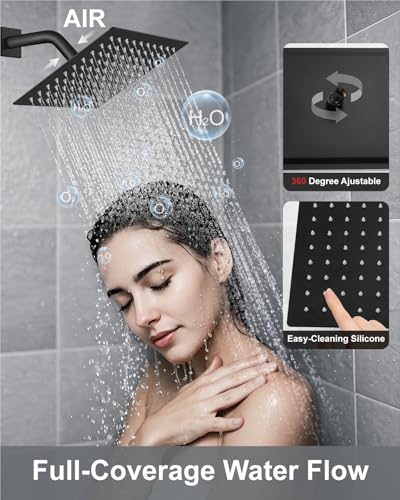 Aolemi Shower System with Rain Head and Handheld,8-Inch,Matte Black | High-Pressure Shower Faucet Set with Dual-Function Handheld,Rough-In Valve,1.8 GPM,Wall-Mount Trim Kit - color: Matte Black, size: 8 Inch