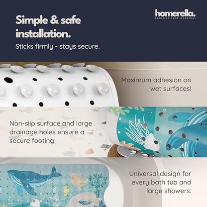 homerella Bathtub Mat Non-Slip Kids 39.3 x 15.7 Baby Bath Mat Anti-Mold | 100% BPA Free, Non Toxic, Mildew Resistant, Machine Washable, Extra Long Kids Bath Mat for Tub Non Slip, Toddler Bath Mat - color: Carribean Sea, size: 40" x 16" (Rectangular)