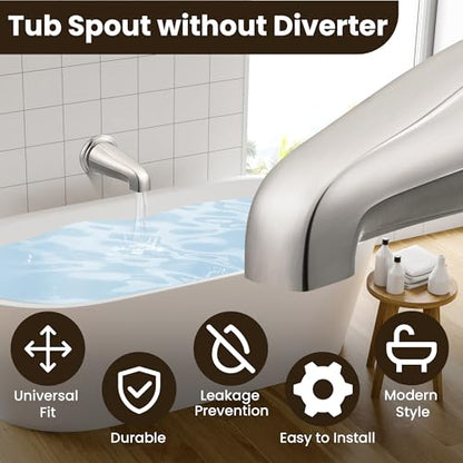 Dreyoo Tub Spout, Tub Faucet for Bathtub (Brushed Nickel,Without Diverter) | Bathroom Bathtub Faucet with Adapters, Hex Wrench, Universal Faucet for Bathtub Fits 1/2" Copper Pipe, 1/2" IPS and 3/11" IPS - color: Brushed Nickel, style: Without Diverter