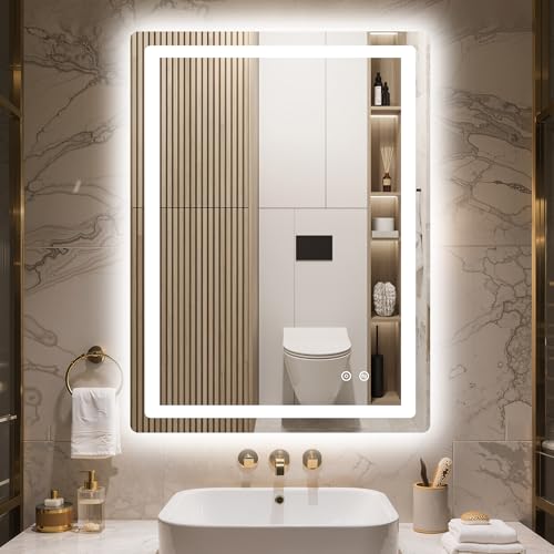 32x24 LED Bathroom Vanity Mirror with Lights, Anti-Fog, Dimmable | Front & Backlit with 3 Color Modes and Memory, 5mm Shatterproof Glass, Plug-in or Hardwired, Horizontal or Vertical - size: 32"L x 24"W
