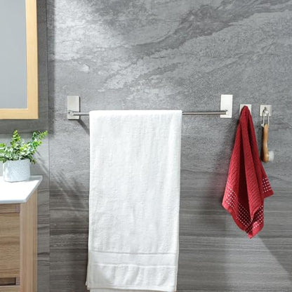 Taozun Towel Bar - 24 Inch Towel Holder with 2 Packs Adhesive Hooks | Hand Towel Rack Stick on Wall, Stainless Steel Bathroom Hardware Accessory Kit - color: Silver, size: 24-inch