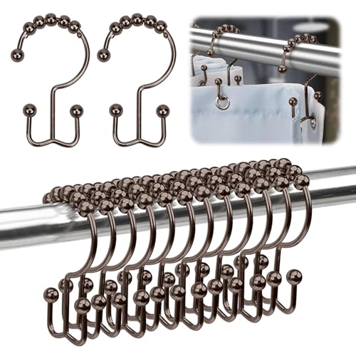 24er Pack Shower Curtain Hooks Rings, Rust Resistant Metal Double Glide Shower Hooks Rings for Bathroom Shower Rods Curtains, Stainless Steel Curtain Hooks (Brown) - color: Brown