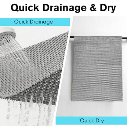 Extra Large Non-Slip Shower Mat, 58.26" x 31.49" Bathroom Shower Mat, Fast-Dry Drainage Hole PVC Bath Tub Mat, Anti Slip Bathroom Safety Accessory for Elderly/Kids, Gray