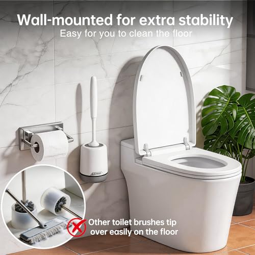 2 Pack Silicone Toilet Brush Set with Ventilated Holder, Floor Standing & Wall Mounted Toilet Scrubber - color: Gray, size: 2 Pack