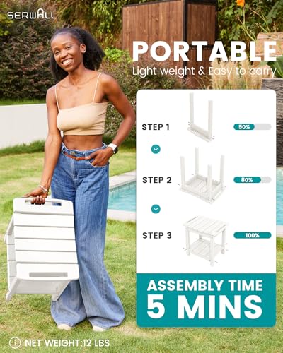 SERWALL Shower Bench, 18" Shower Stool for Inside Shower, HDPE Waterproof Shower Seats for Adults with Storage Shelf & Handles, 360 lbs Capacity- White - color: White