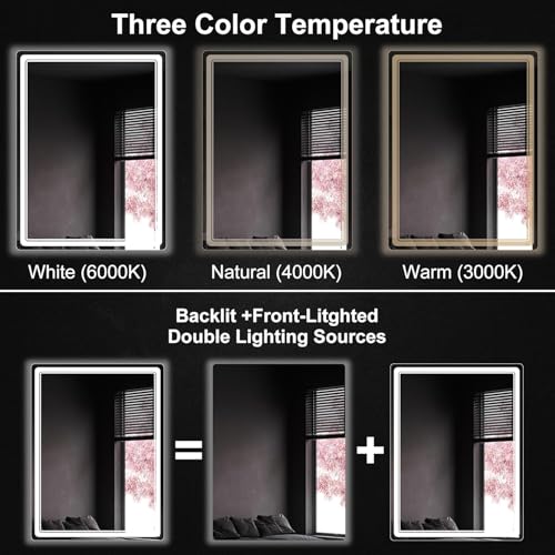 LED Bathroom Mirror with Lights, Anti-Fog, Dimmable, Lighted Bathroom Vanity Mirror for Wall, UL-Certified (28 x 20) - size: 28"L x 20"W