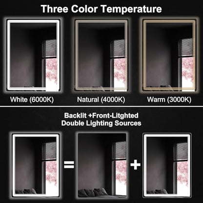 LED Bathroom Mirror with Lights, Anti-Fog, Dimmable, Lighted Bathroom Vanity Mirror for Wall, UL-Certified (28 x 20) - size: 28"L x 20"W