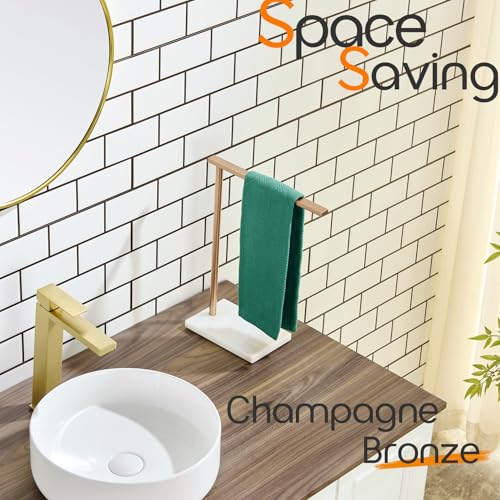 Hand Towel Bar for Bathroom Vanity Countertop 1-Tier Towel Holder Free Stand with Heavy Marble Base Thicken Steady, Champagne Bronze Stainless Steel AN7002CPG - color: Champagne Bronze, size: 1-Bar