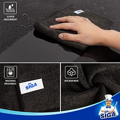 MR.SIGA Microfiber Cleaning Cloths, Streak Free Microfiber Towels, 12 Pack | All-purpose microfiber cloths, ultra absorbent, reusable household cleaning towels, Black, 32 x 32 cm(12.6 x 12.6 inch) - color: Black