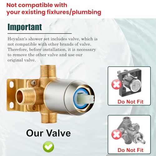 Heyalan 8-Inch Shower Faucet Set with Tub Spout and Valve,Brushed Nickel | 8-inch square rainfall head, tub spout with diverter, male-thread rough-in valve, single-handle control and wall-mount design - color: Brushed Nickel, size: 8 Inch Square Shower He