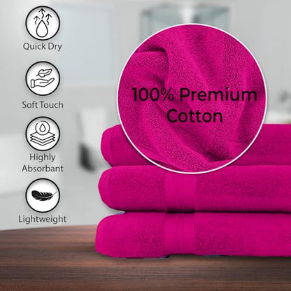 KAHAF COLLECTION 100% Cotton Bath Towels, 24x48 Pack of 6 Towels, Quick Dry, Highly Absorbent, Soft Feel Towel, Gym, Spa, Bathroom, Shower, Pool, Luxury Soft Towels (HOT Pink, 24x48-6 Pack) - color: Hot Pink, size: 24x48 - 6 PACK