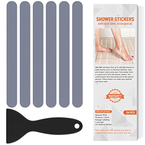 Non Slip Bathtub Stickers, 24 PCS Shower Stickers for Safety Bathroom Tubs, Bathtub Non Slip Stickers and Adhesive Decals Scraper for Bath Tub, Shower Floor, Stairs, Ladders(Grey) - color: Grey