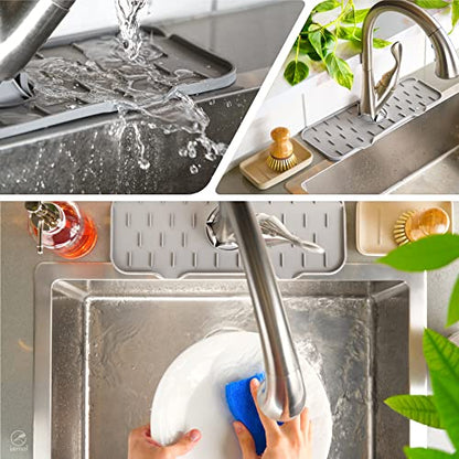Ternal Silicone Faucet Handle Drip Catcher Tray Mat, Silicone Faucet Mat Dish Soap Sponge Holder for Kitchen Sink Accessories Gadgets, Drying Mat for Kitchen Counter Bathroom Kitchen Sink [Grey]