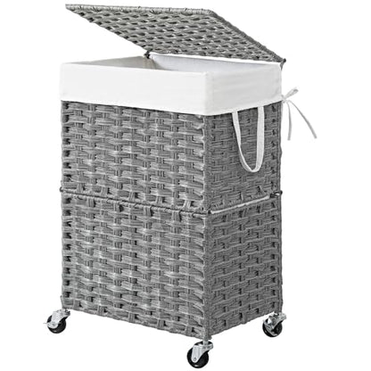 Chrislley Wicker Laundry Basket with Wheels,Rolling Laundry Hamper with Lid | 90L Slim Clothes Hamper with Wheels & Removable Liner Bag, Handwoven Rattan Laundry Organizer for Bedroom, Bathroom, Grey - color: Grey