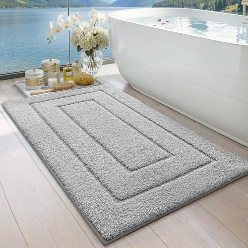 DEXI Bathroom Rugs 43x24, Non-Slip and Absorbent Bath Mat, Light Grey | Machine Washable, Soft Plush Microfiber Bathmat with Rubber Back, Quick Dry Rug for Shower, Tub, Sink - color: Light Grey, size: 43" X 24" (Rectangular)