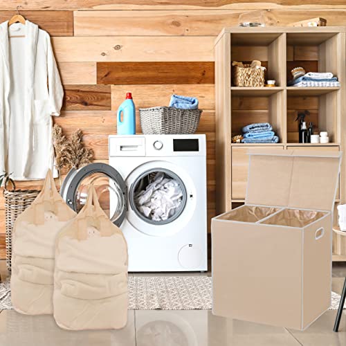 Simple Houseware Double Laundry Hamper with Lid & Removable Bags, Beige | Heavy Duty 600D Polyester, Water-Resistant Surface - color: Beige