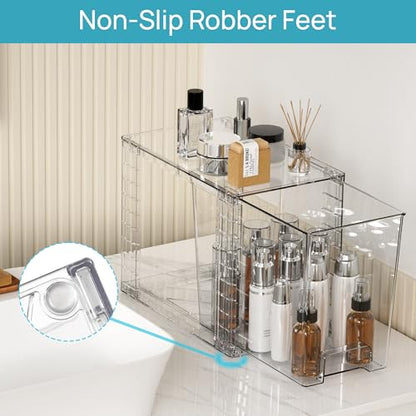 Vtopmart 4 Pack Clear Stackable Storage Drawers,9.7" High Plastic Organizers Bins for Skincare, Bathroom Supplies,Ideal for Cabinet,Undersink,Vanity,Kitchen,Pantry Organization - size: 4Pack 9.7"H