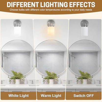 2-Pack 1-Light Vanity Lights, Brushed Nickel Bathroom Light Fixture with Textured Milky White Glass Shade, E26 Modern Vanity Lighting Fixture for Bathroom Wall Sconce - color: Nickel, size: 4.7 Inch : 1-Light