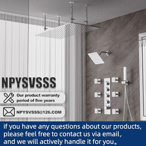 Dual Shower Heads System 16"x32" Ceiling Mount Rainfall and 6" Wall Mounted Shower Heads with 6 body Jets Thermostatic Shower Valve Full Body Shower System,Polished Chrome - color: Polished Chrome