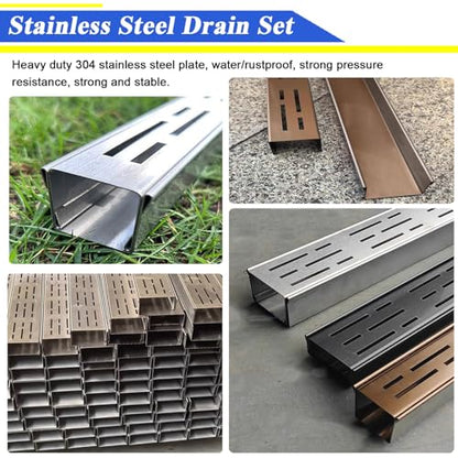 LZMZMQ 2-in Slim Channel Drain and Grate Kit, 1m 1.5m 2m Long Driveway Pool Deck Drainage Guttering Pipe and Sewerage Cover, Stainless Steel Jointable Linear Shower Drain(Black,Length-1.5m/4.9ft) - color: Black, size: Length-1.5m/4.9ft