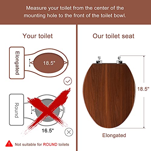 Angol Shiold Elongated Wooden Toilet Seat with Zinc Alloy Hinges, Easy to Install and Clean, Anti-pinch, Walnut - color: Walnut, size: Zinc Alloy Hinge