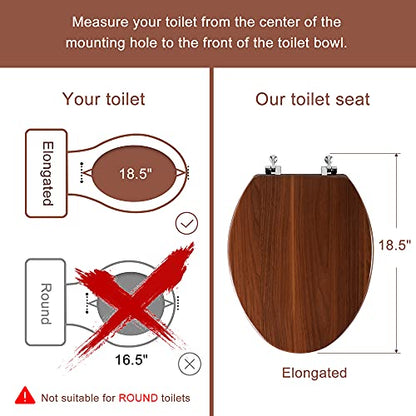 Angol Shiold Elongated Wooden Toilet Seat with Zinc Alloy Hinges, Easy to Install and Clean, Anti-pinch, Walnut - color: Walnut, size: Zinc Alloy Hinge