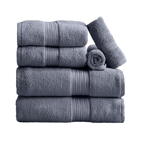 Great Bay Home Bath Towel Set - 100% Cotton 6 Piece Towel Set - Lightweight, Absorbent, Quick-Dry Towels for Bathroom (Chambray Blue) - color: Solid - Chambray Blue, size: 6 Piece Set