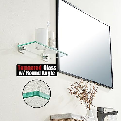 JQK Bathroom Glass Shelf, Tempered Glass Shower Storage 12 by 5 inches, 304 Stainless Steel Brushed Finish Wall Mount, TGS201L12-BN - color: Brushed Steel, size: 12 Inch