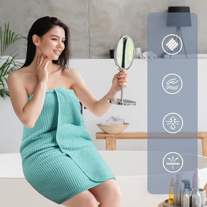 POLYTE 430 GSM Poly Blend Microfiber Quick Dry Waffle Bath Towel, 30x60 in | 4 Pack, Oversize, Lint Free, Body Towel - color: Aqua